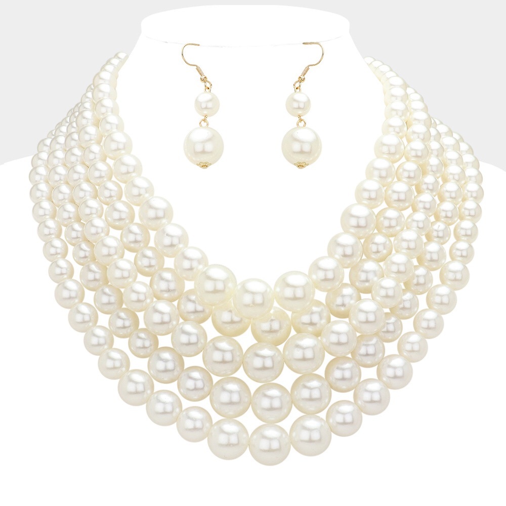 Elegant Luxe Cream Multi Strand Pearl Statement Necklace